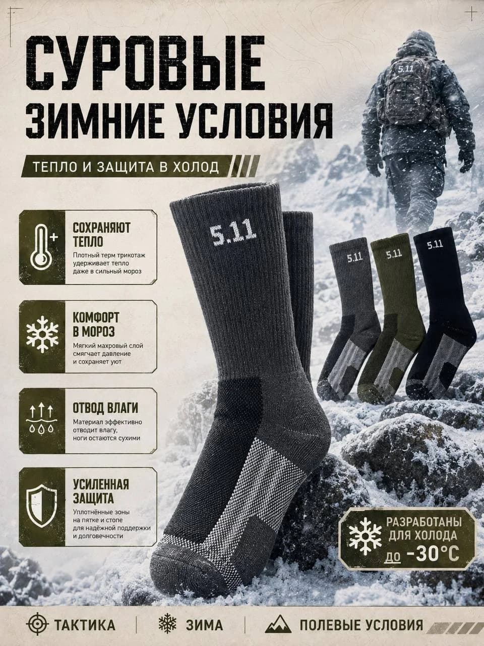 Тактические термоноски 5.11 — другой ракурс