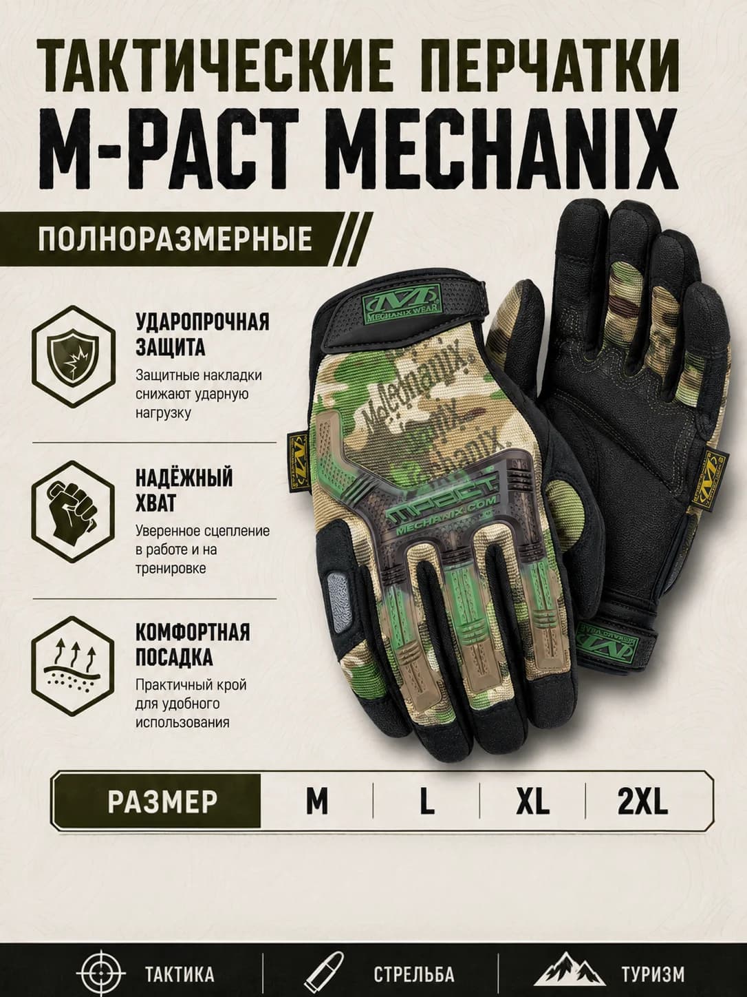 Тактические перчатки Mechanix M-PACT — мультикам — фото 1
